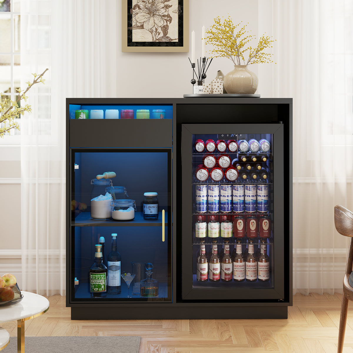 Modern 39" Bar Cabinet with Glass Door , BCF002