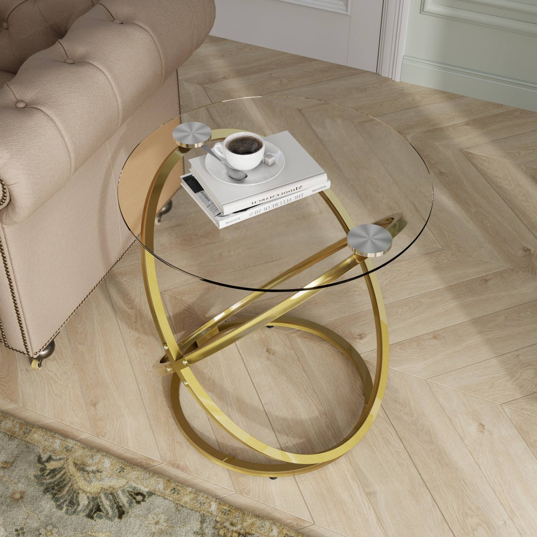 Modern Round Glass Coffee Table –Side Table  for Living Room CT001