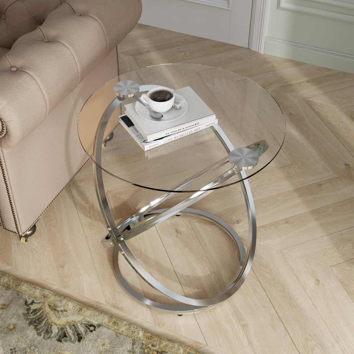 Modern Round Glass Coffee Table –Side Table  for Living Room CT001