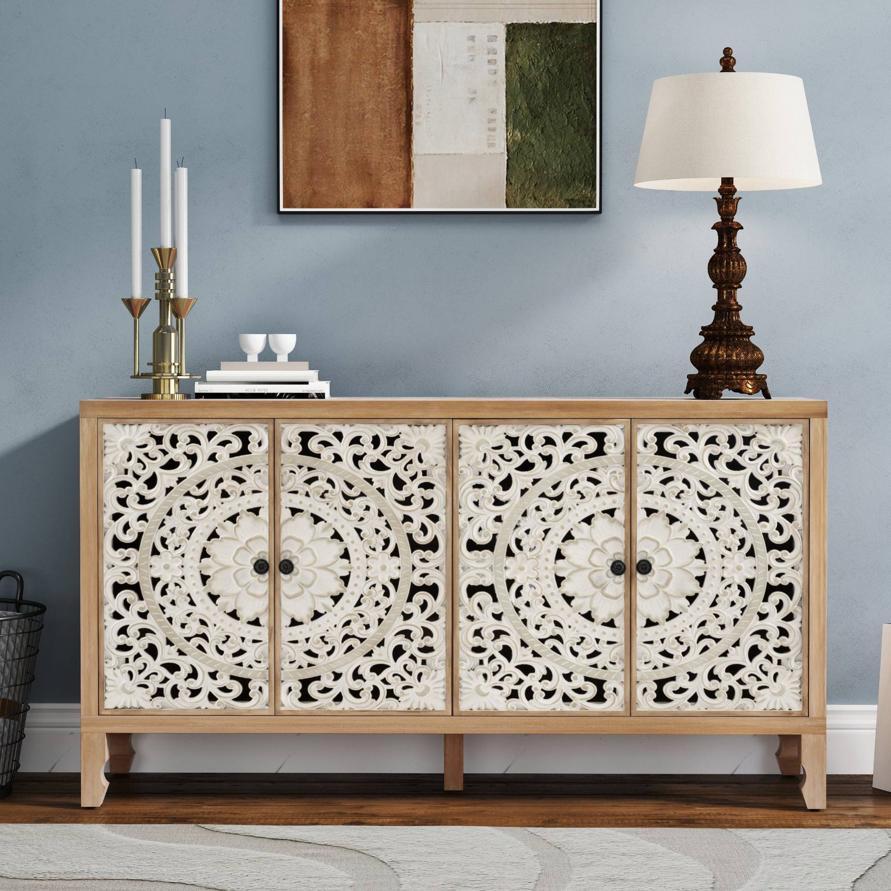 VineSparkle Floral Carved Buffet & Sideboard Cabinet, for Dining Room,living room BS017