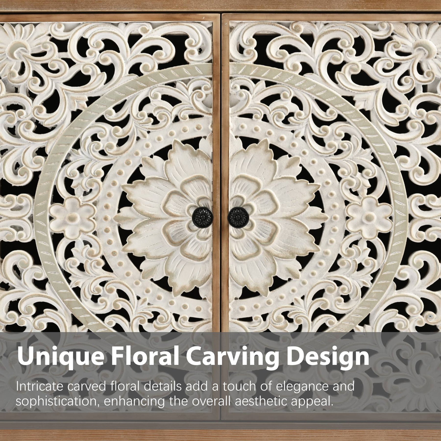VineSparkle Floral Carved Buffet & Sideboard Cabinet, for Dining Room,living room BS017