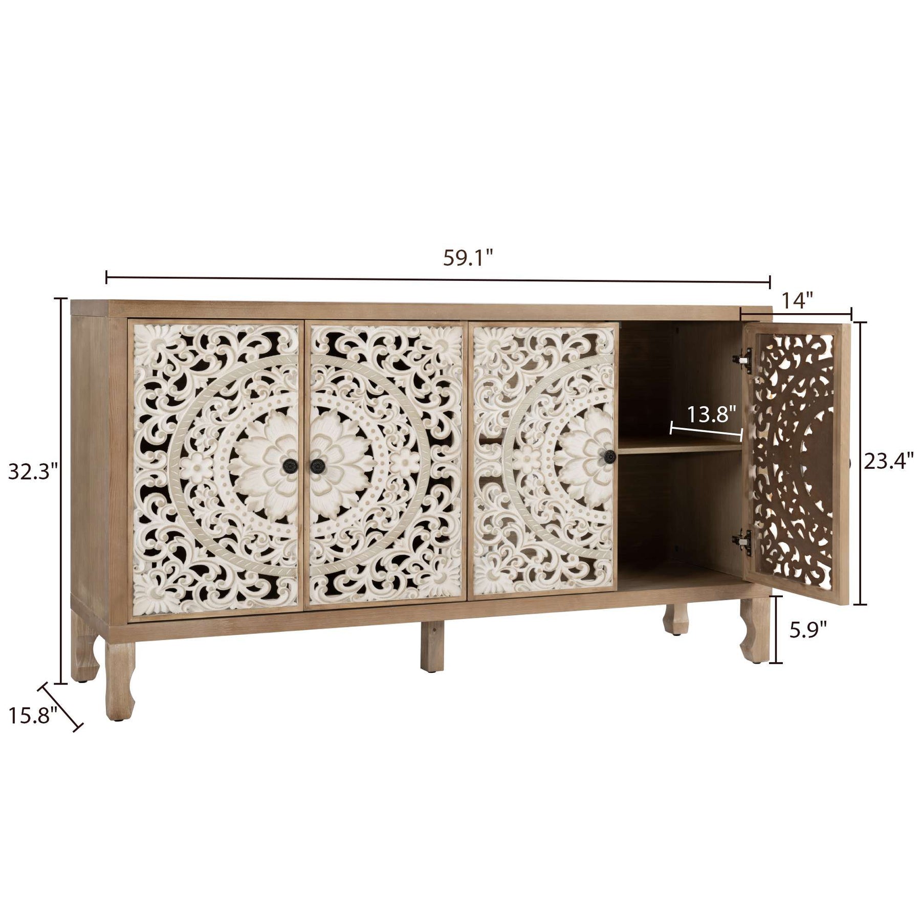 VineSparkle Floral Carved Buffet & Sideboard Cabinet, for Dining Room,living room BS017