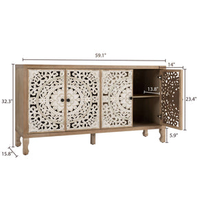VineSparkle Floral Carved Buffet & Sideboard Cabinet, for Dining Room,living room BS017
