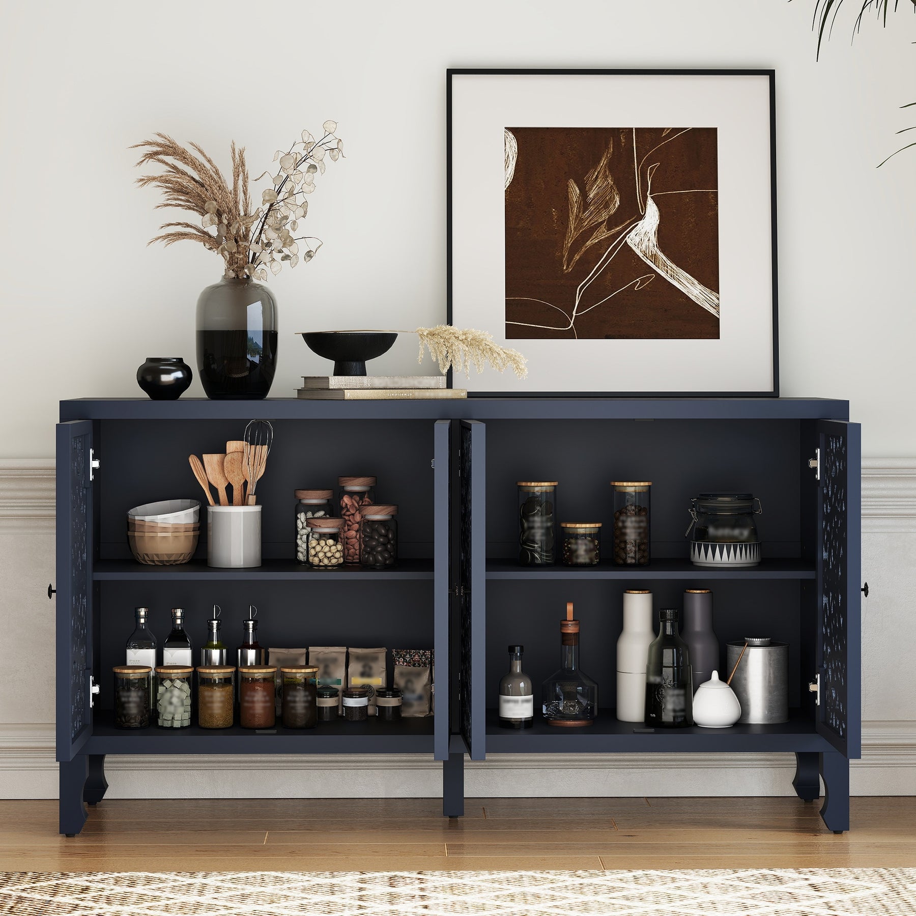 VineSparkle Floral Carved Buffet & Sideboard Cabinet, for Dining Room,living room BS017