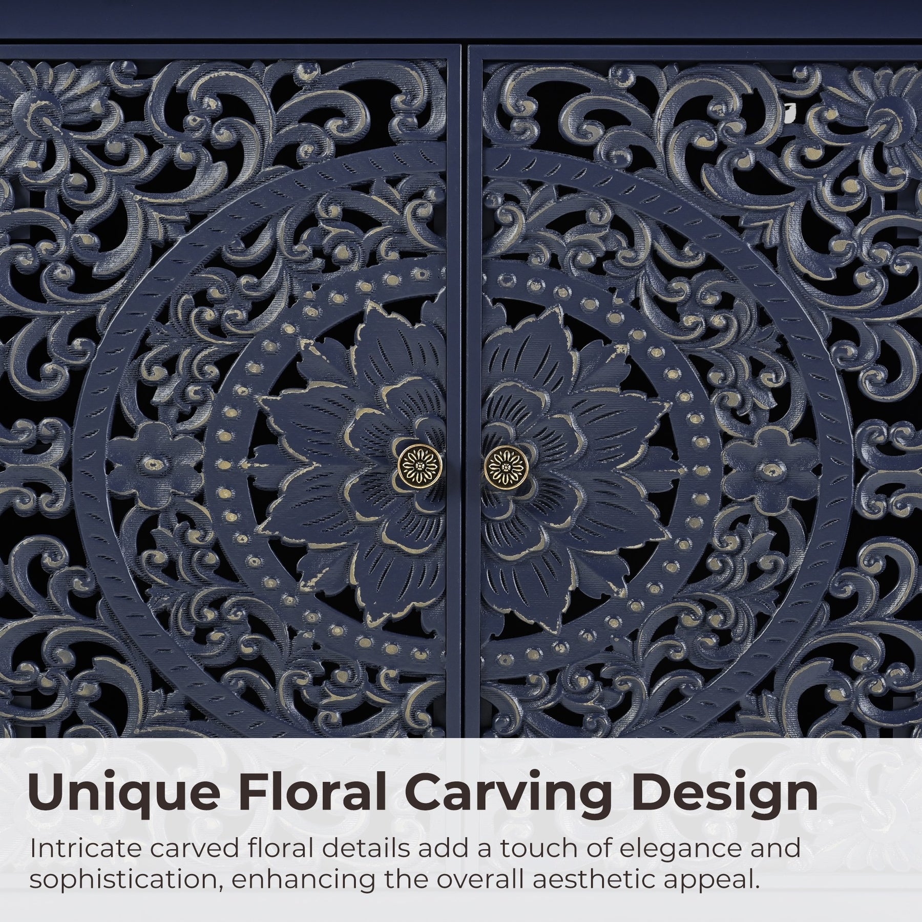 VineSparkle Floral Carved Buffet & Sideboard Cabinet, for Dining Room,living room BS017