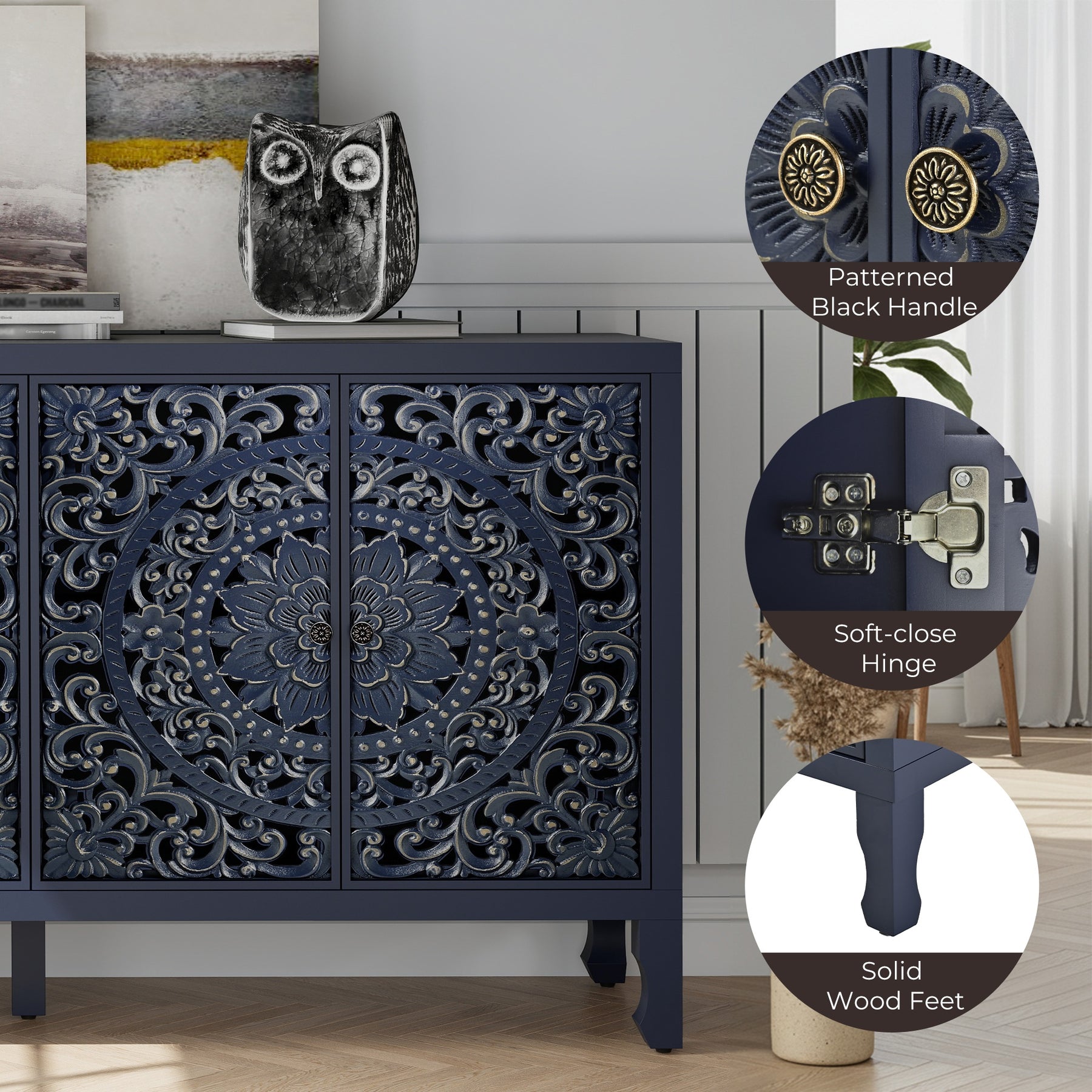 VineSparkle Floral Carved Buffet & Sideboard Cabinet, for Dining Room,living room BS017