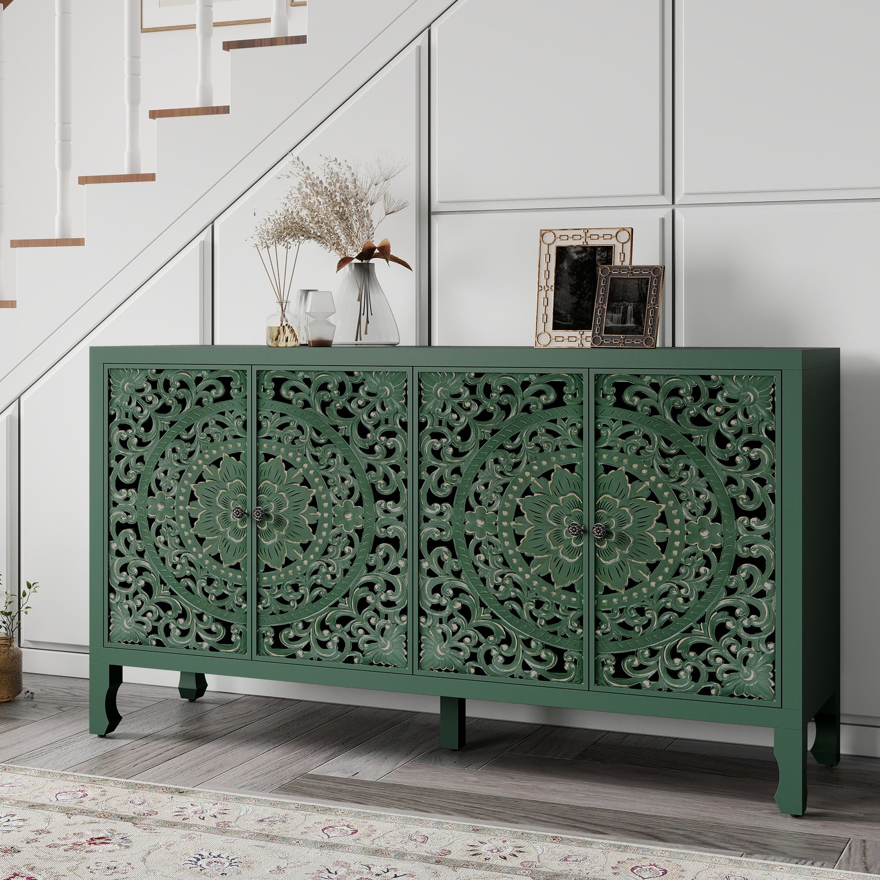 VineSparkle Floral Carved Buffet & Sideboard Cabinet, for Dining Room,living room BS017