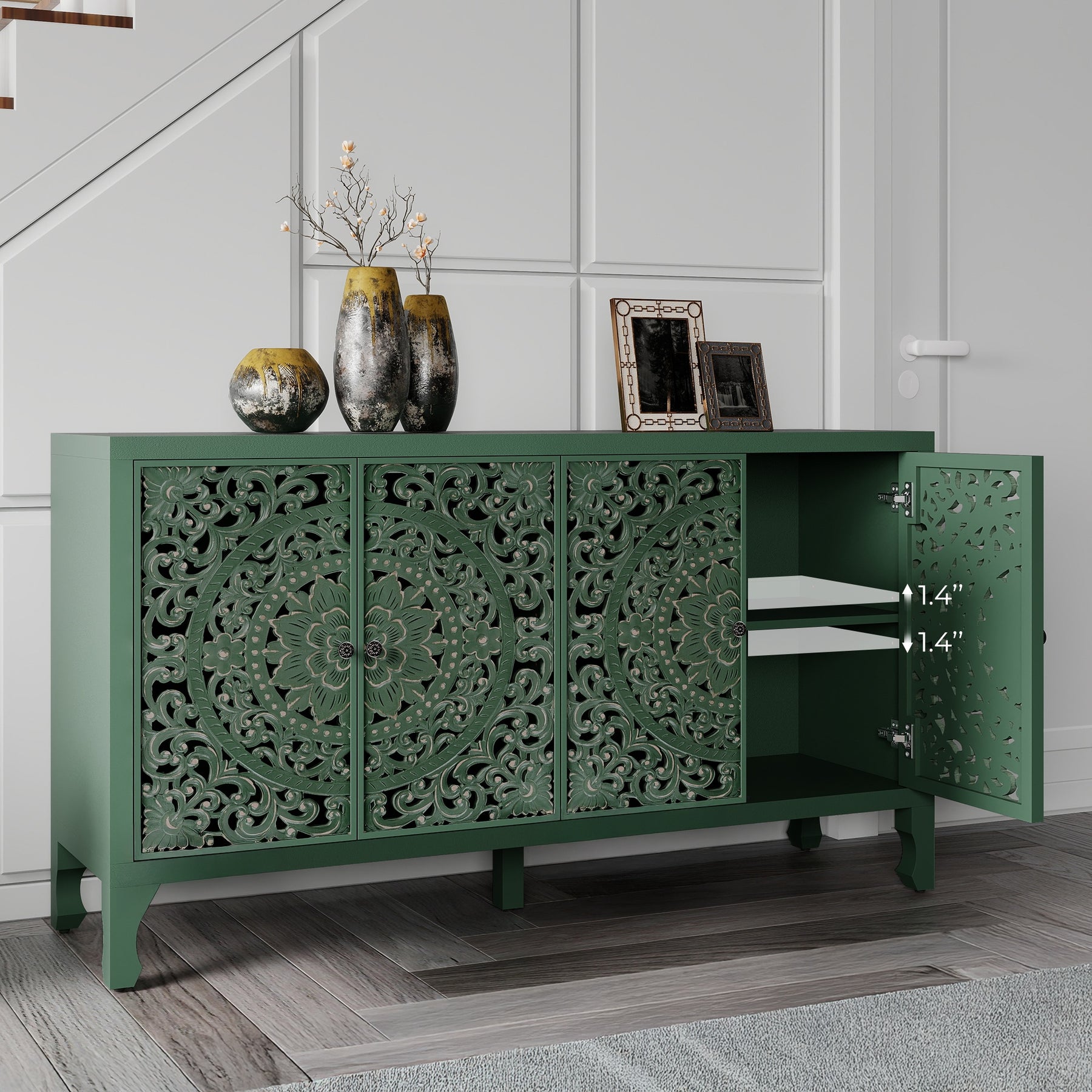 VineSparkle Floral Carved Buffet & Sideboard Cabinet, for Dining Room,living room BS017