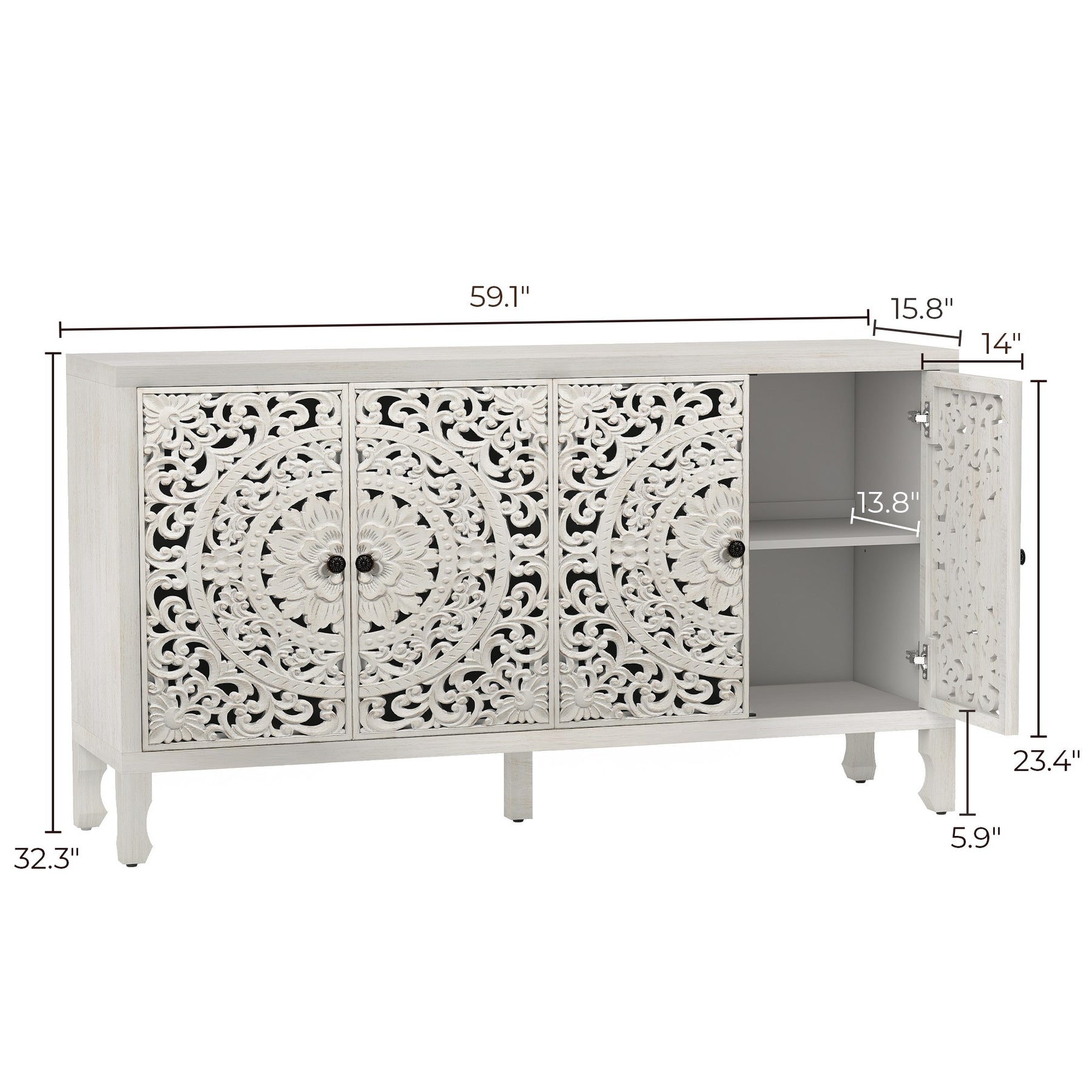 VineSparkle Floral Carved Buffet & Sideboard Cabinet, for Dining Room,living room BS017