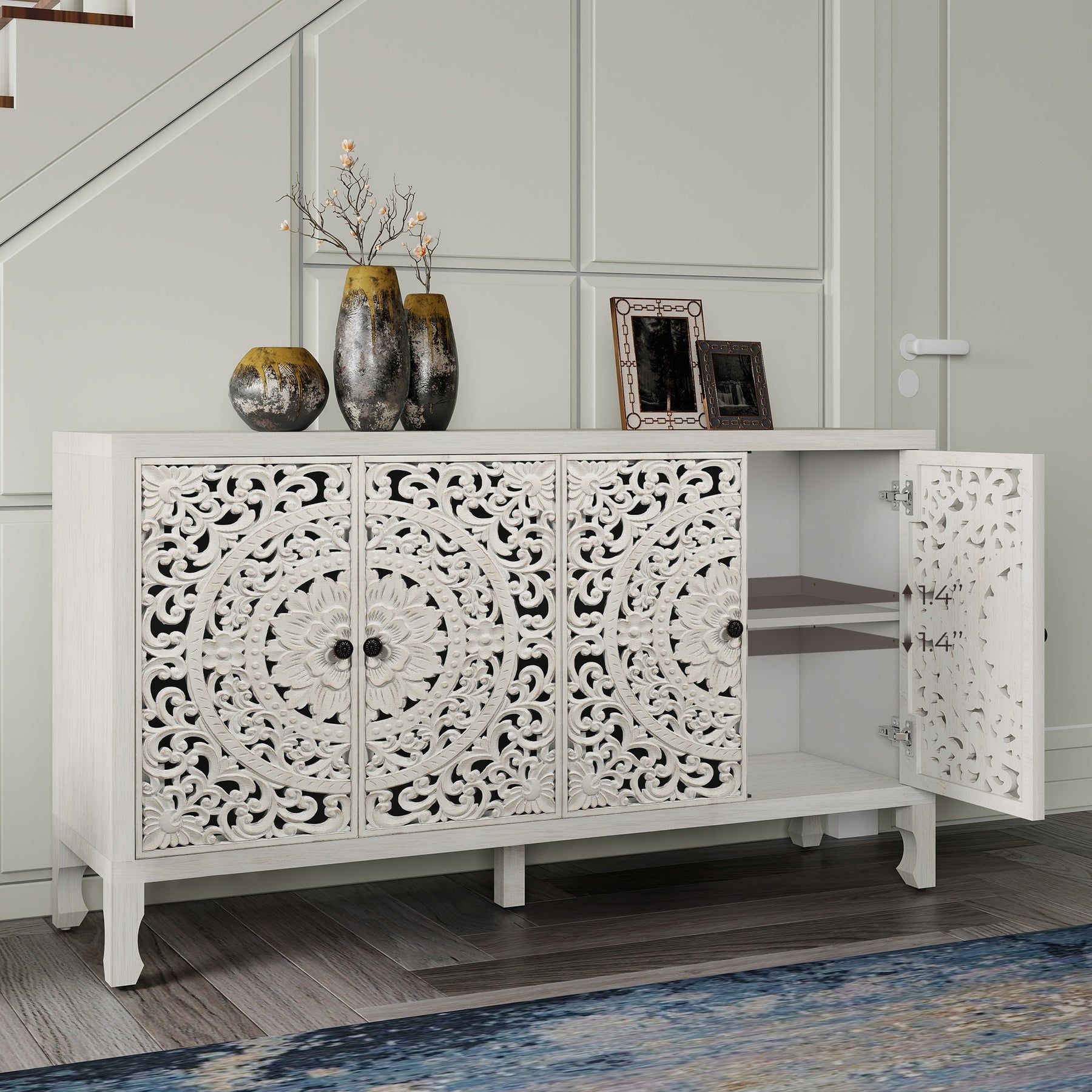 VineSparkle Floral Carved Buffet & Sideboard Cabinet, for Dining Room,living room BS017