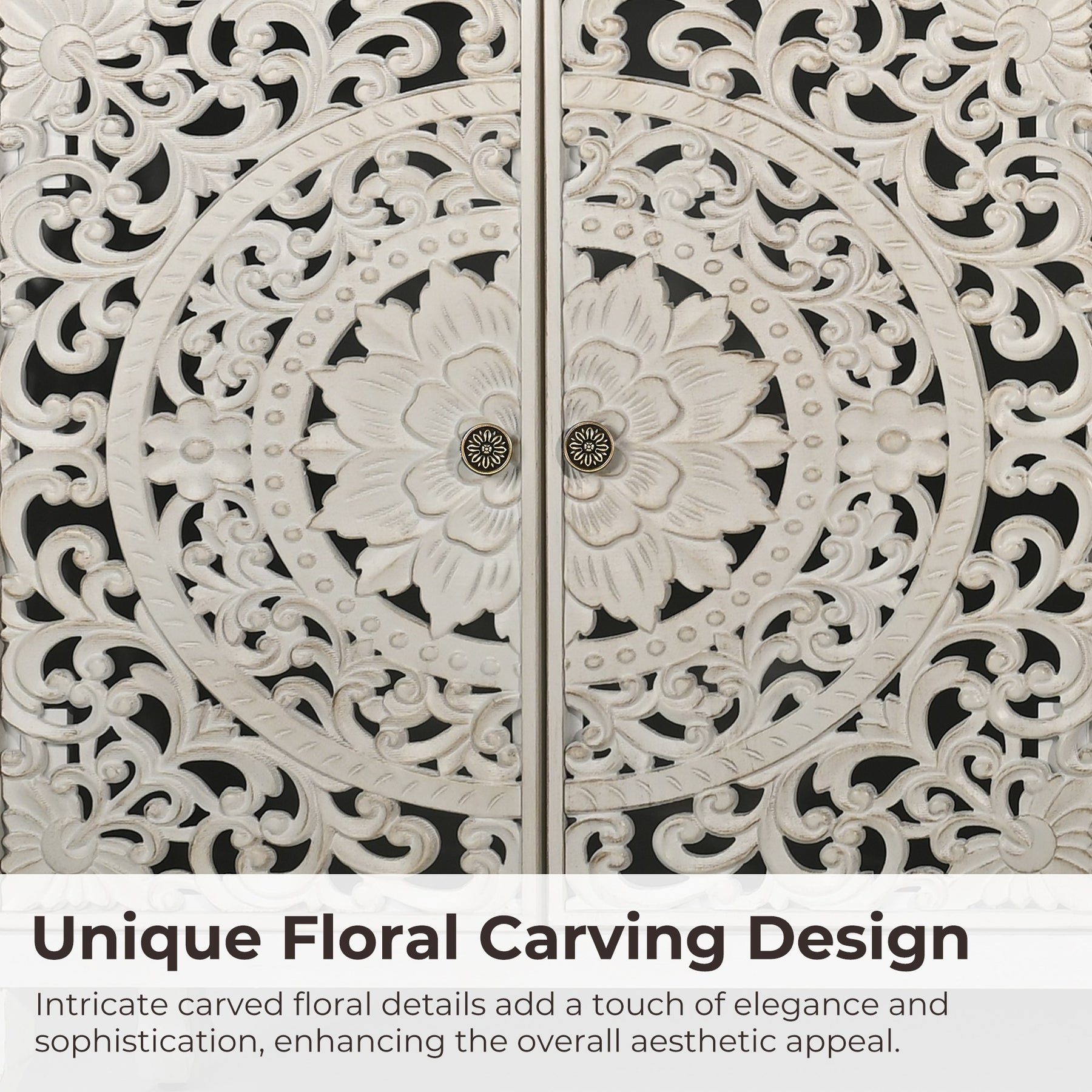 VineSparkle Floral Carved Buffet & Sideboard Cabinet, for Dining Room,living room BS017