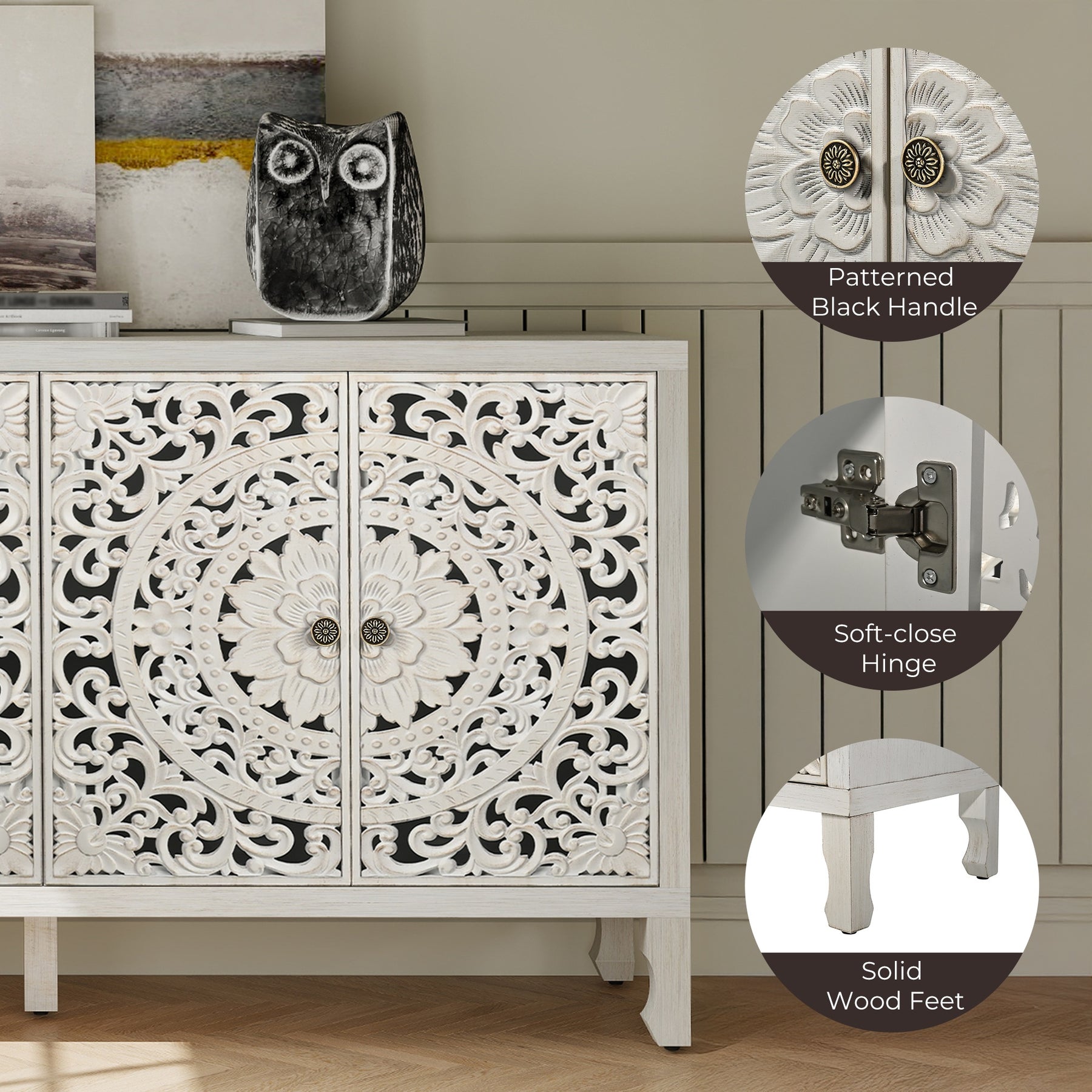 VineSparkle Floral Carved Buffet & Sideboard Cabinet, for Dining Room,living room BS017