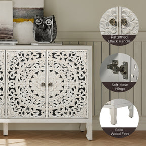 VineSparkle Floral Carved Buffet & Sideboard Cabinet, for Dining Room,living room BS017