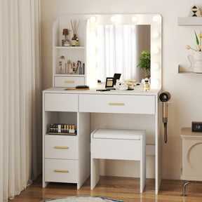 Modern Vanity Set  - White Bedroom Makeup Vanity  Storage Bench VVB002