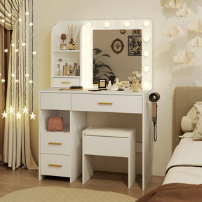 Modern Vanity Set  - White Bedroom Makeup Vanity  Storage Bench VVB002
