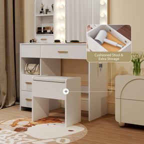 Modern Vanity Set  - White Bedroom Makeup Vanity  Storage Bench VVB002