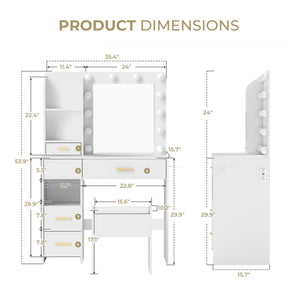 Modern Vanity Set  - White Bedroom Makeup Vanity  Storage Bench VVB002