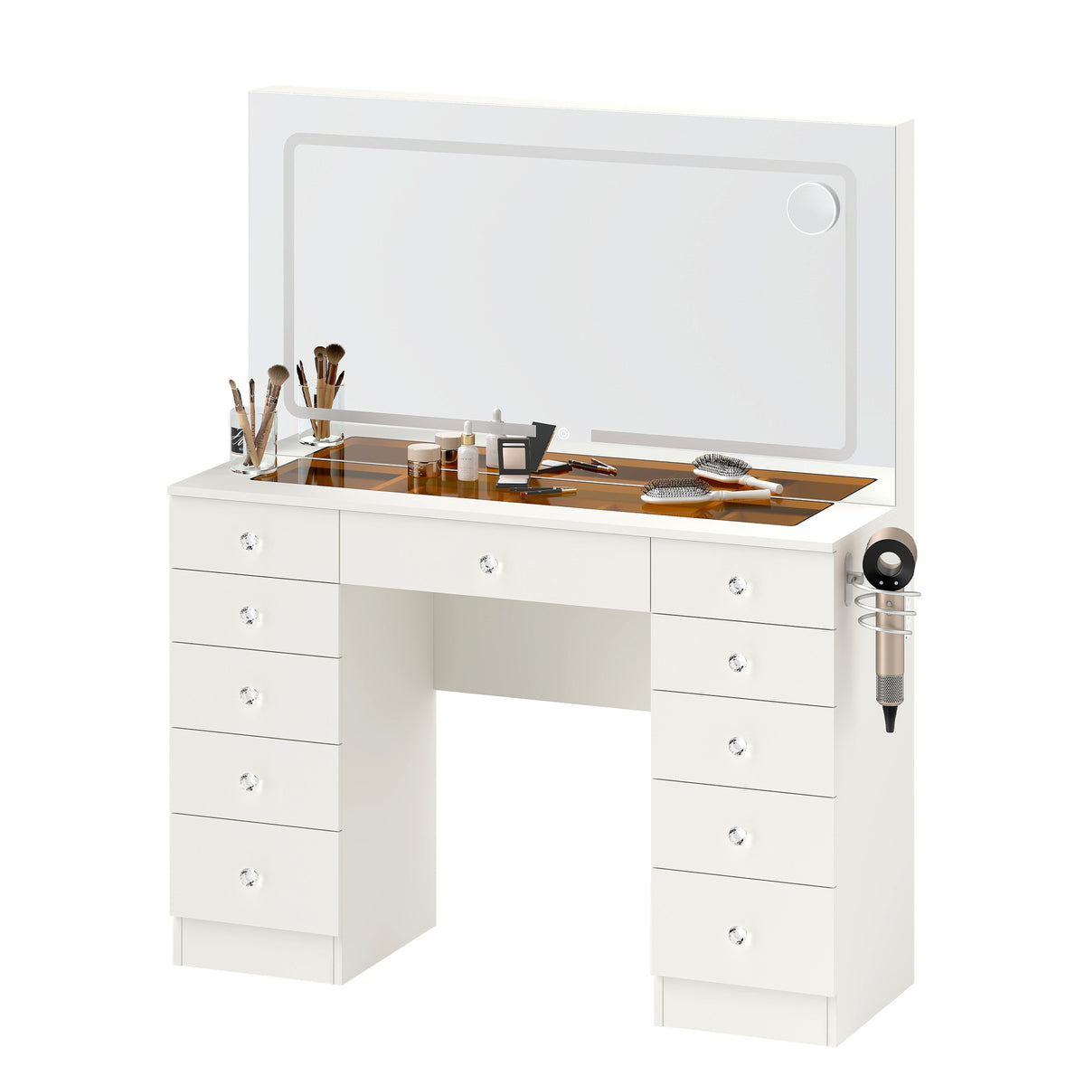 Vanity Desk  Glass top ,11 Drawers Makeup Vanity Desk,  for Bedroom,VVB004