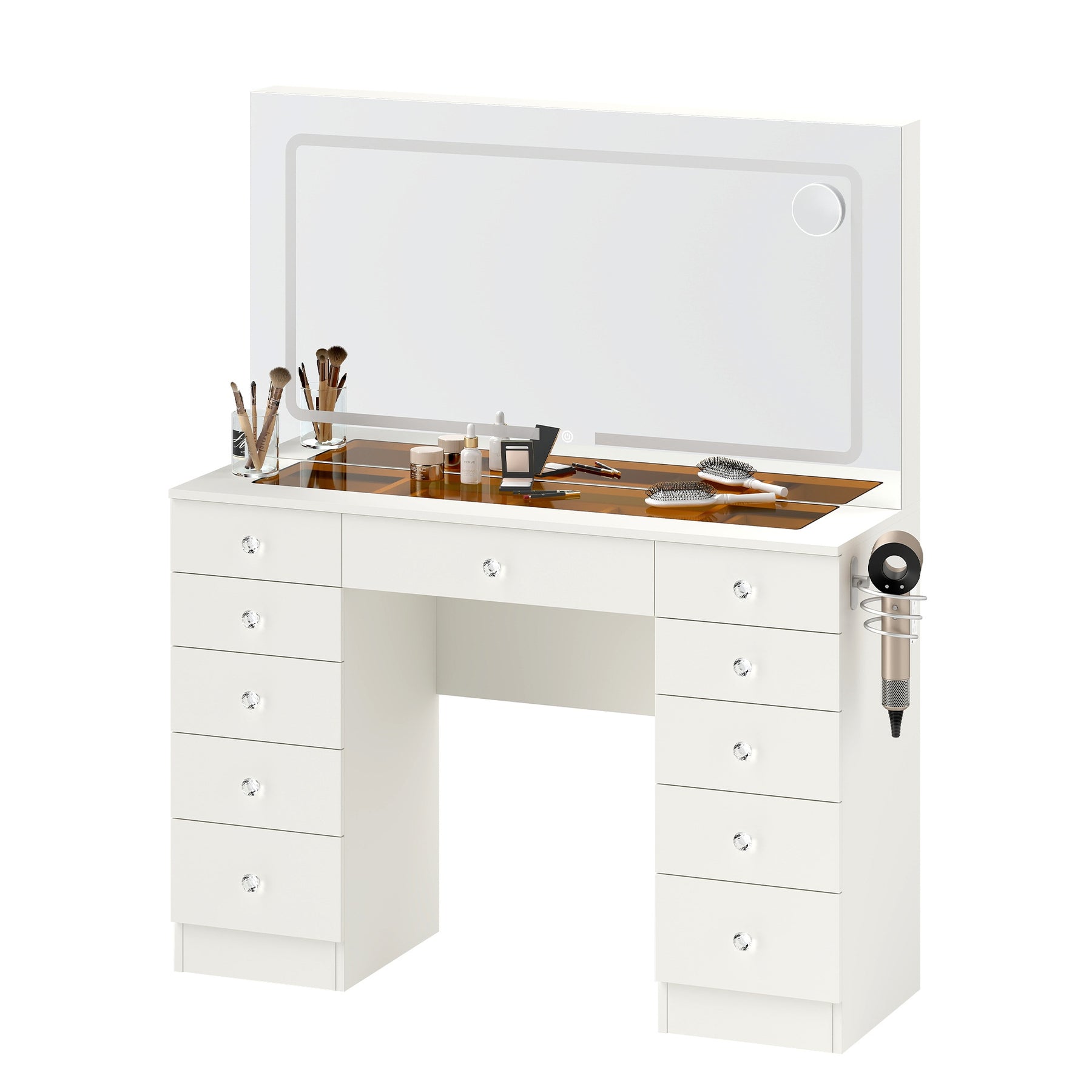 Vanity Desk  Glass top ,11 Drawers Makeup Vanity Desk,  for Bedroom,VVB004