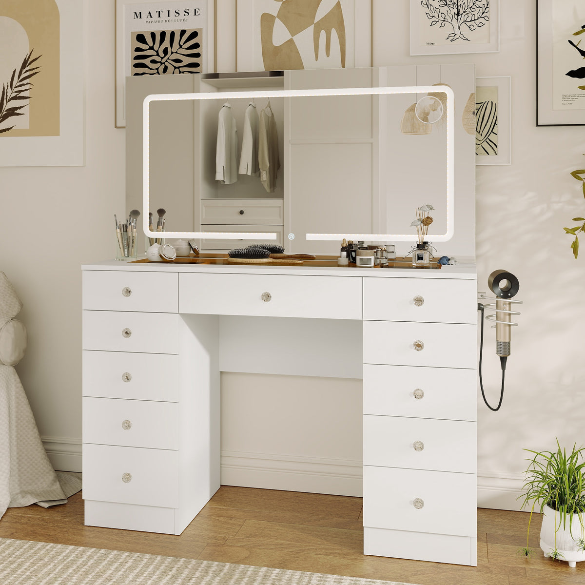 Vanity Desk  Glass top ,11 Drawers Makeup Vanity Desk,  for Bedroom,VVB004