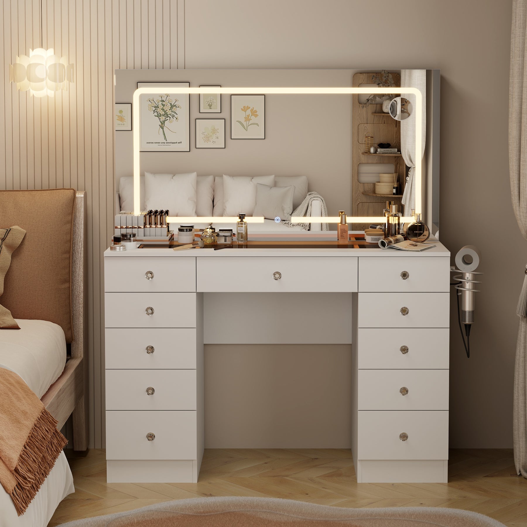 Vanity Desk  Glass top ,11 Drawers Makeup Vanity Desk,  for Bedroom,VVB004