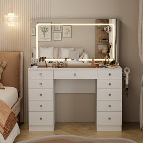 Vanity Desk  Glass top ,11 Drawers Makeup Vanity Desk,  for Bedroom,VVB004