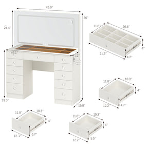 Vanity Desk  Glass top ,11 Drawers Makeup Vanity Desk,  for Bedroom,VVB004