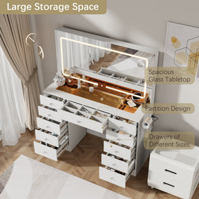 Vanity Desk  Glass top ,11 Drawers Makeup Vanity Desk,  for Bedroom,VVB004