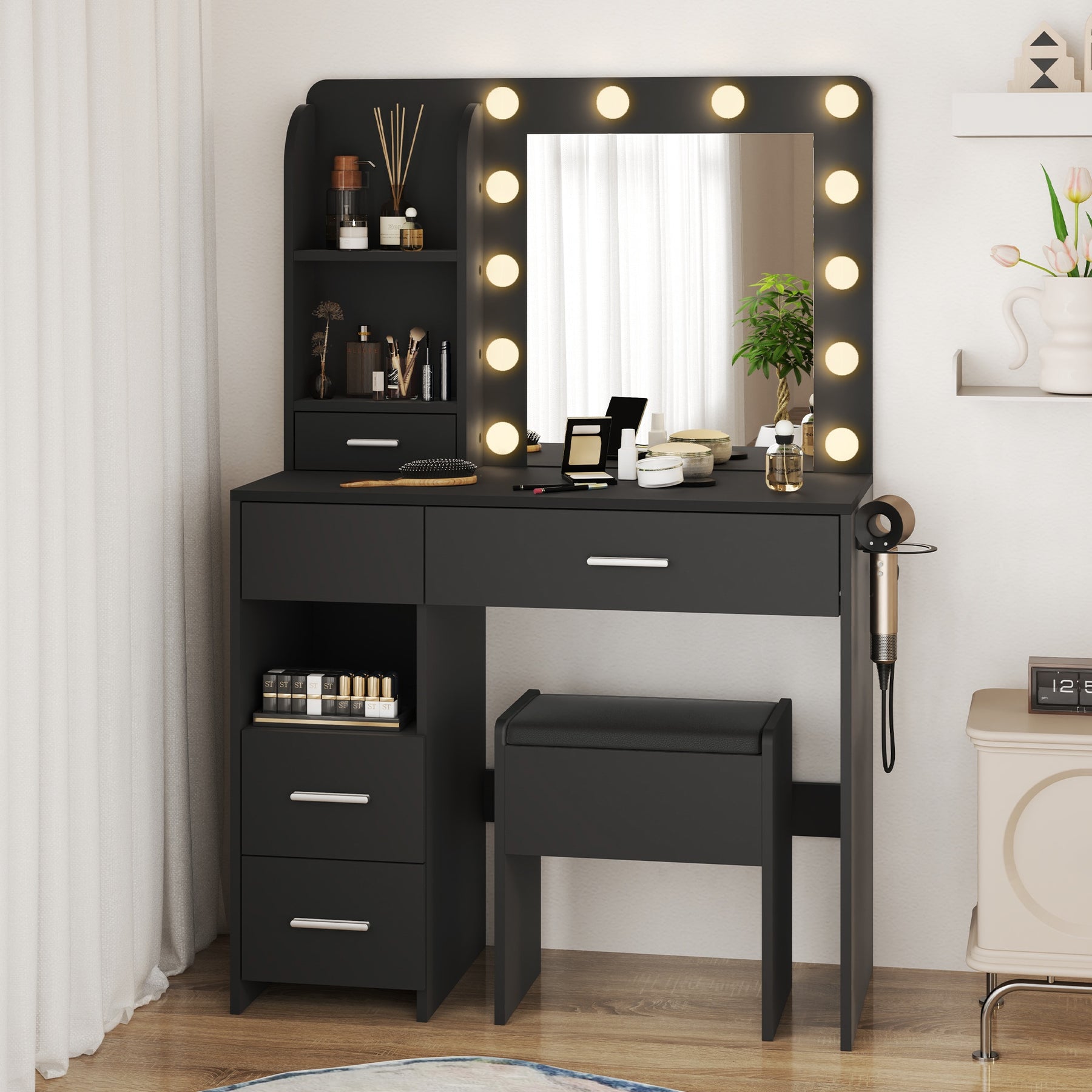 Modern Vanity Set  - White Bedroom Makeup Vanity  Storage Bench VVB002
