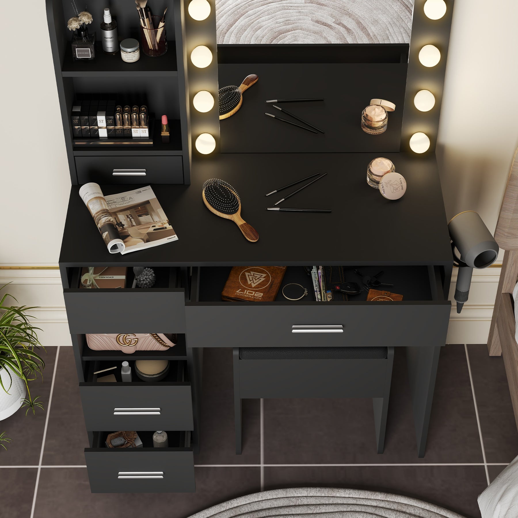Modern Vanity Set  - White Bedroom Makeup Vanity  Storage Bench VVB002