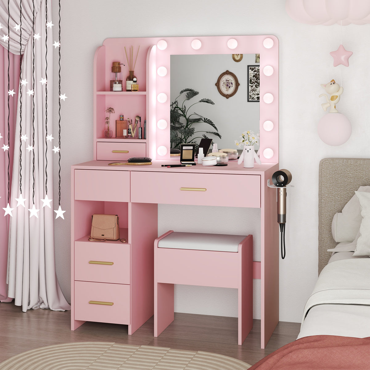 Modern Vanity Set  - White Bedroom Makeup Vanity  Storage Bench VVB002