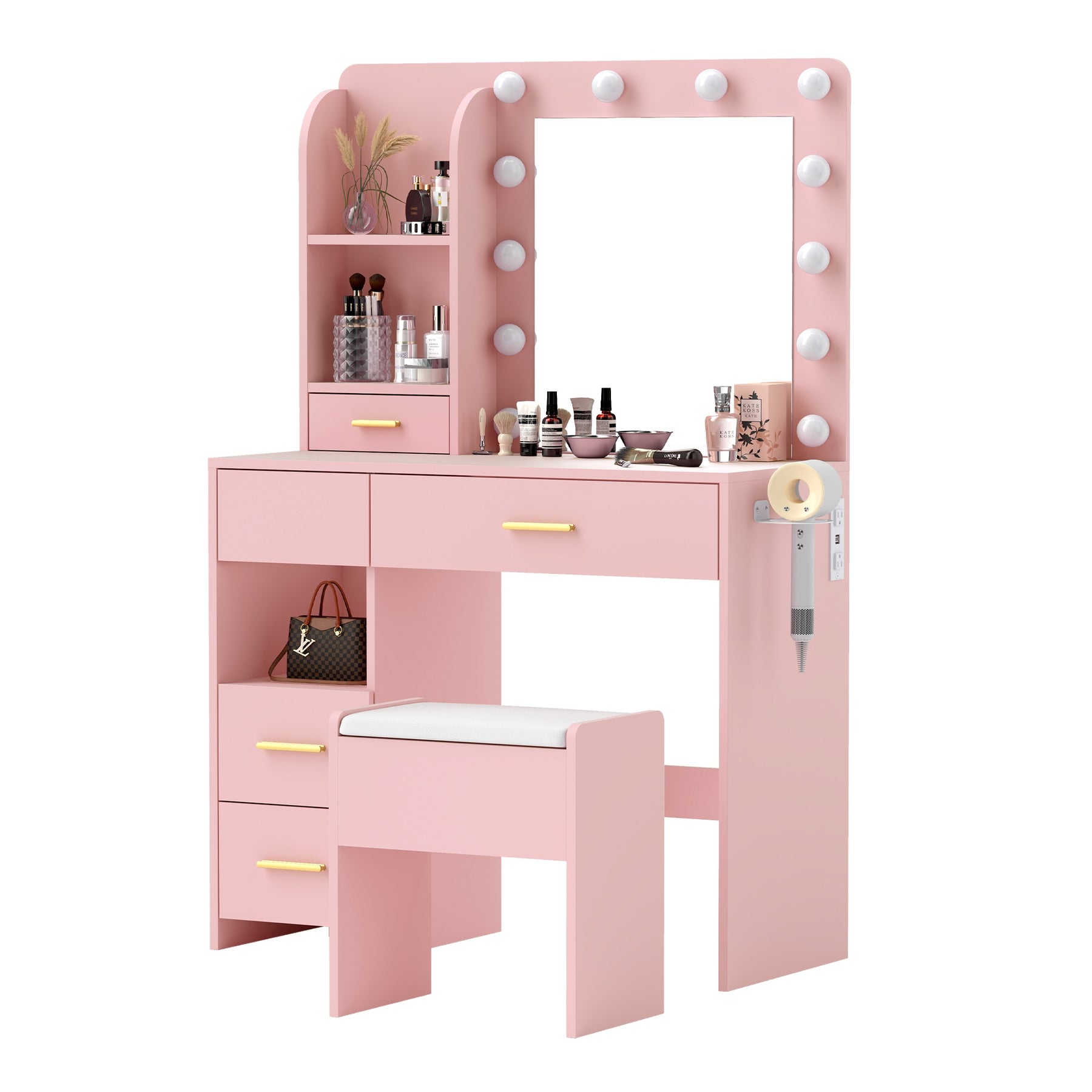 Modern Vanity Set  - White Bedroom Makeup Vanity  Storage Bench VVB002