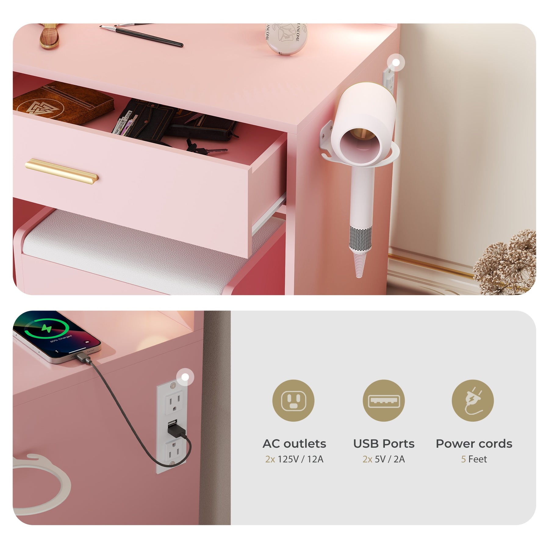 Modern Vanity Set  - White Bedroom Makeup Vanity  Storage Bench VVB002