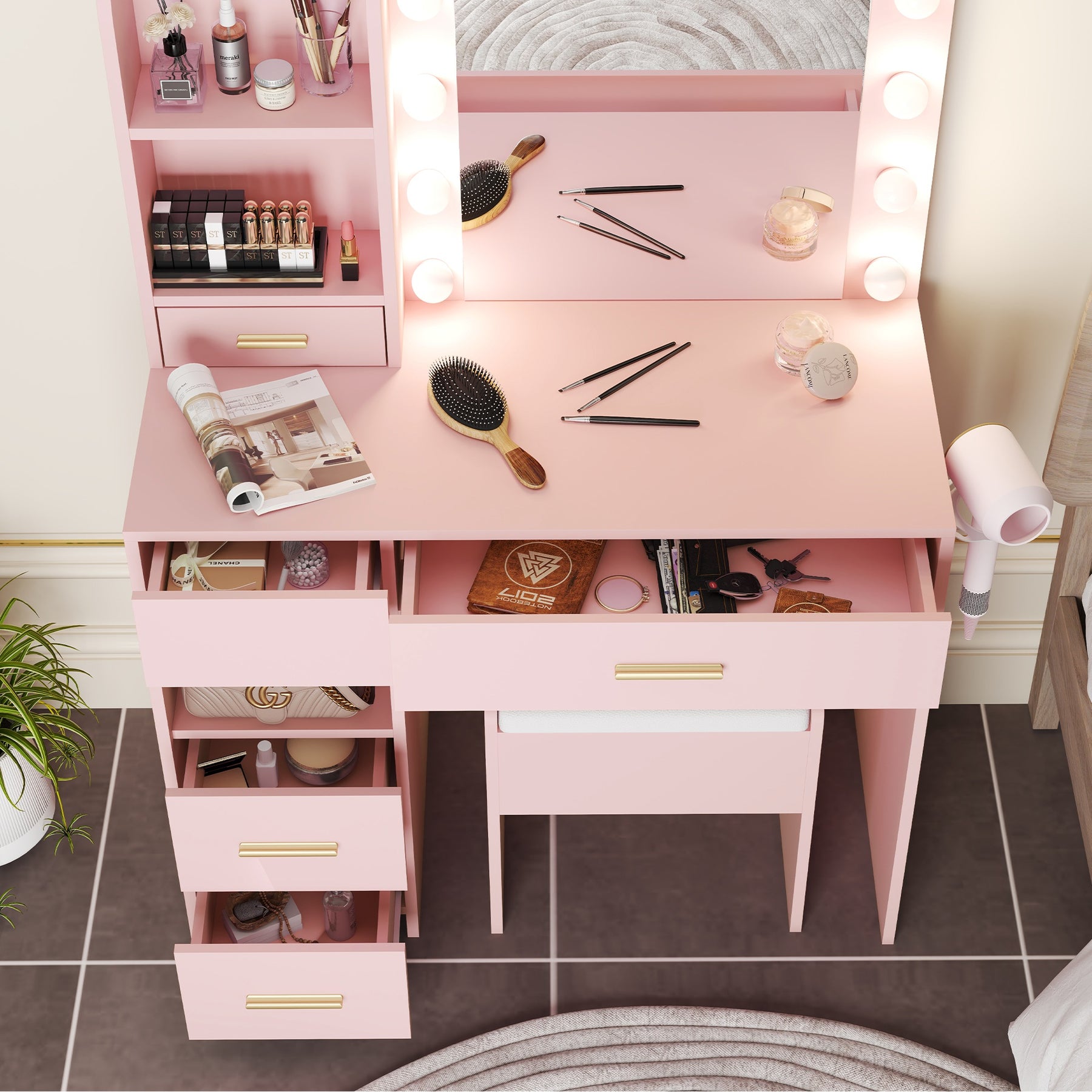 Modern Vanity Set  - White Bedroom Makeup Vanity  Storage Bench VVB002