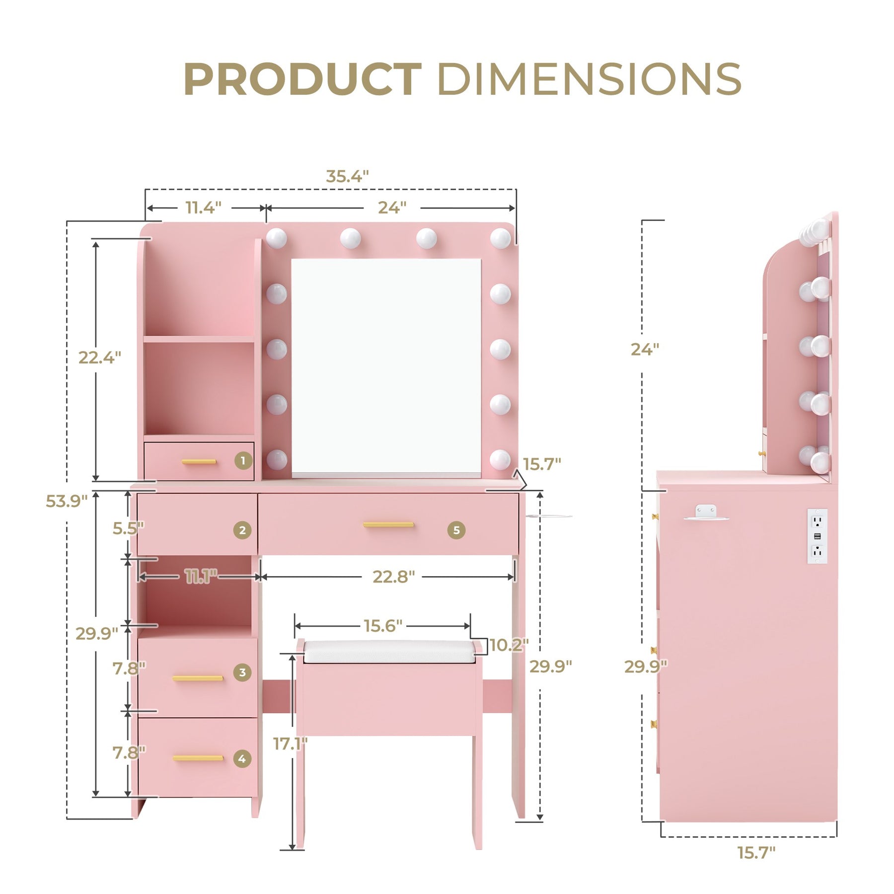 Modern Vanity Set  - White Bedroom Makeup Vanity  Storage Bench VVB002