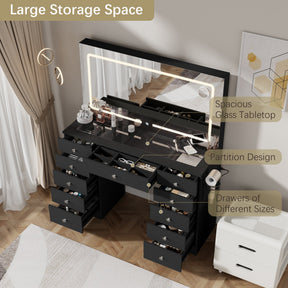 Vanity Desk  Glass top ,11 Drawers Makeup Vanity Desk,  for Bedroom,VVB004