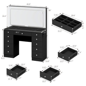 Vanity Desk  Glass top ,11 Drawers Makeup Vanity Desk,  for Bedroom,VVB004