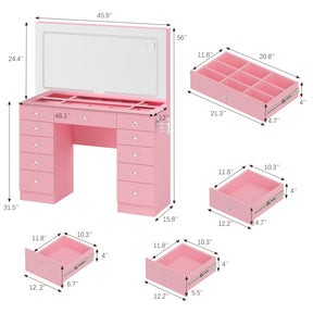Vanity Desk  Glass top ,11 Drawers Makeup Vanity Desk,  for Bedroom,VVB004