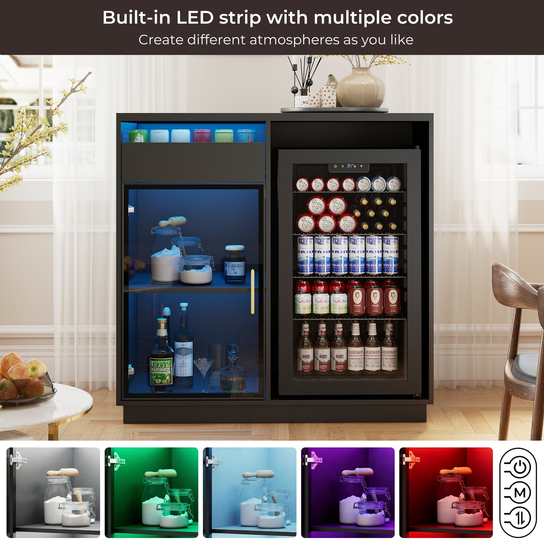 Modern 39" Bar Cabinet with Glass Door , BCF002