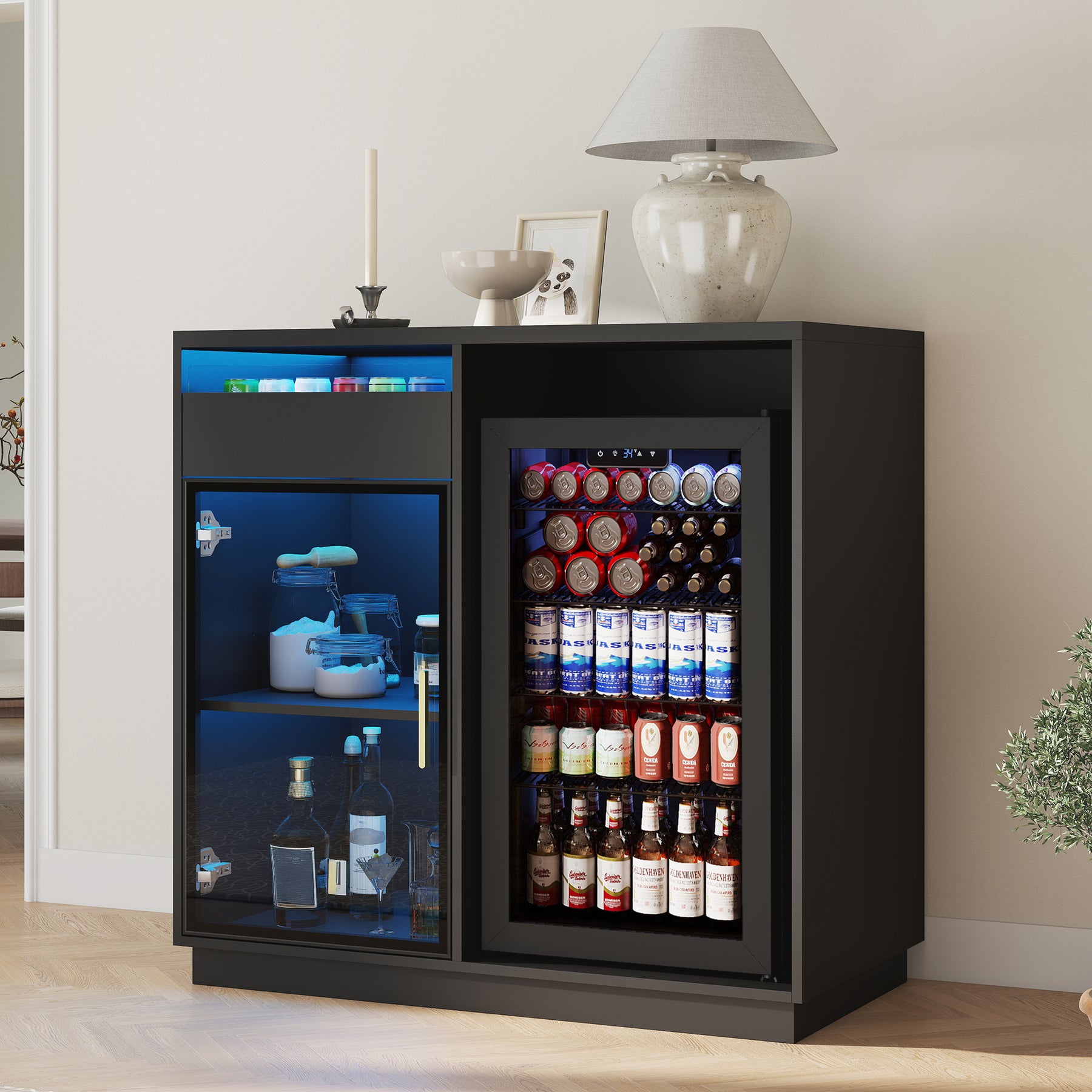 Modern 39" Bar Cabinet with Glass Door , BCF002